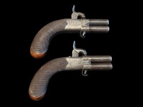 J. Braddell of Belfast A Pair of Irish 110-Bore Percussion Box Lock Turnover Pocket Pistols By J.