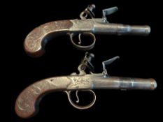 T. Archer of London A Pair Of 92-Bore Cannon Barrelled Flintlock Box Lock Pistols by T Archer, c.