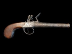 A 42-Bore Queen Anne Style Flintlock Box Lock Travelling Pistol. With a 3.8” turn-off cannon