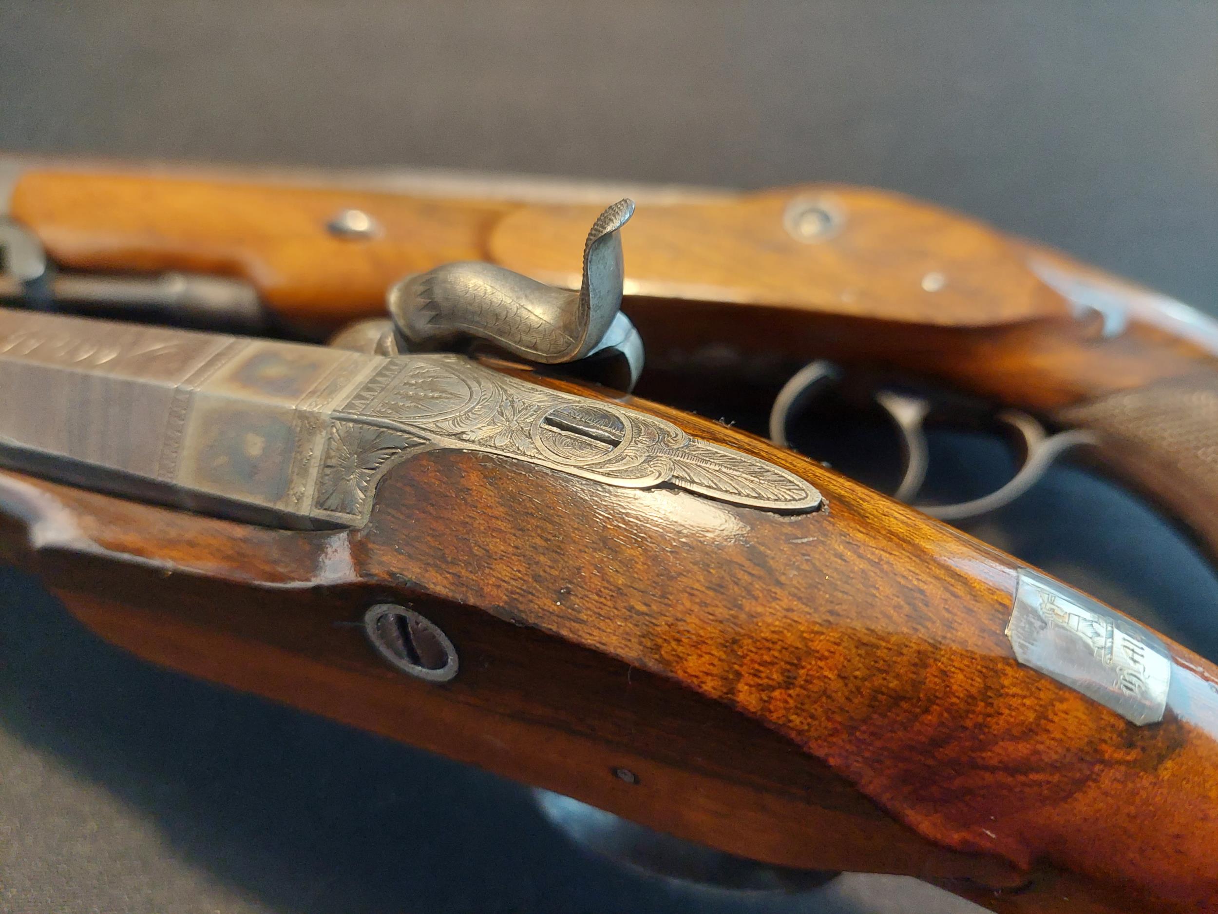 Webb of Dublin A Cased Pair of Irish 16-Bore Percussion Pistols by Webb, Dublin. Sighted octagonal - Image 20 of 22