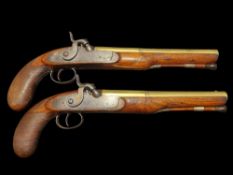 Stanton of London An Unusual Pair Of 20-Bore Percussion from Flintlock Holster Pistols by Stanton,