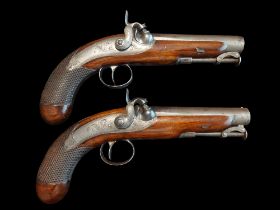 Trulock & Son of Dublin A Pair Of 24-Bore Percussion Travelling Pistols by Trulock & Son, Dublin.