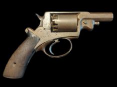 A 5 shot 54 bore Beaumont Adams DA percussion revolver, barrel cut down to 3" with traces of LAC