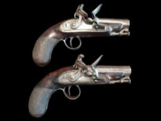 Fowler of Dublin A Pair Of 42-Bore Flintlock Overcoat Pistols by Fowler, Dublin, c.1815. Octagonal