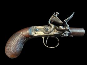 Pattison of Dublin An Irish 38-Bore Flintlock Box Lock Pocket Pistol by Pattison, Dublin, c1800-