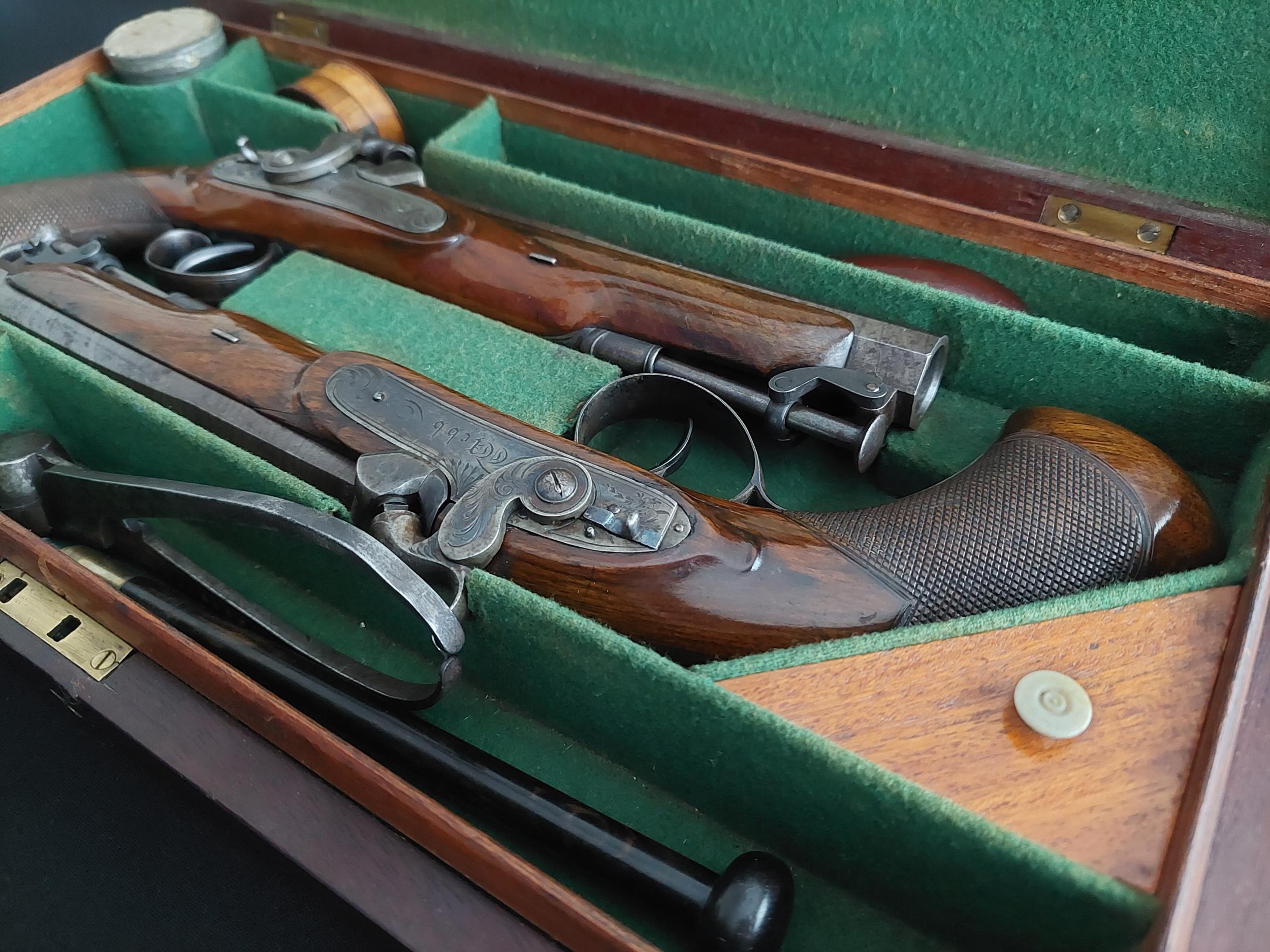 Webb of Dublin A Cased Pair of Irish 16-Bore Percussion Pistols by Webb, Dublin. Sighted octagonal - Image 4 of 22
