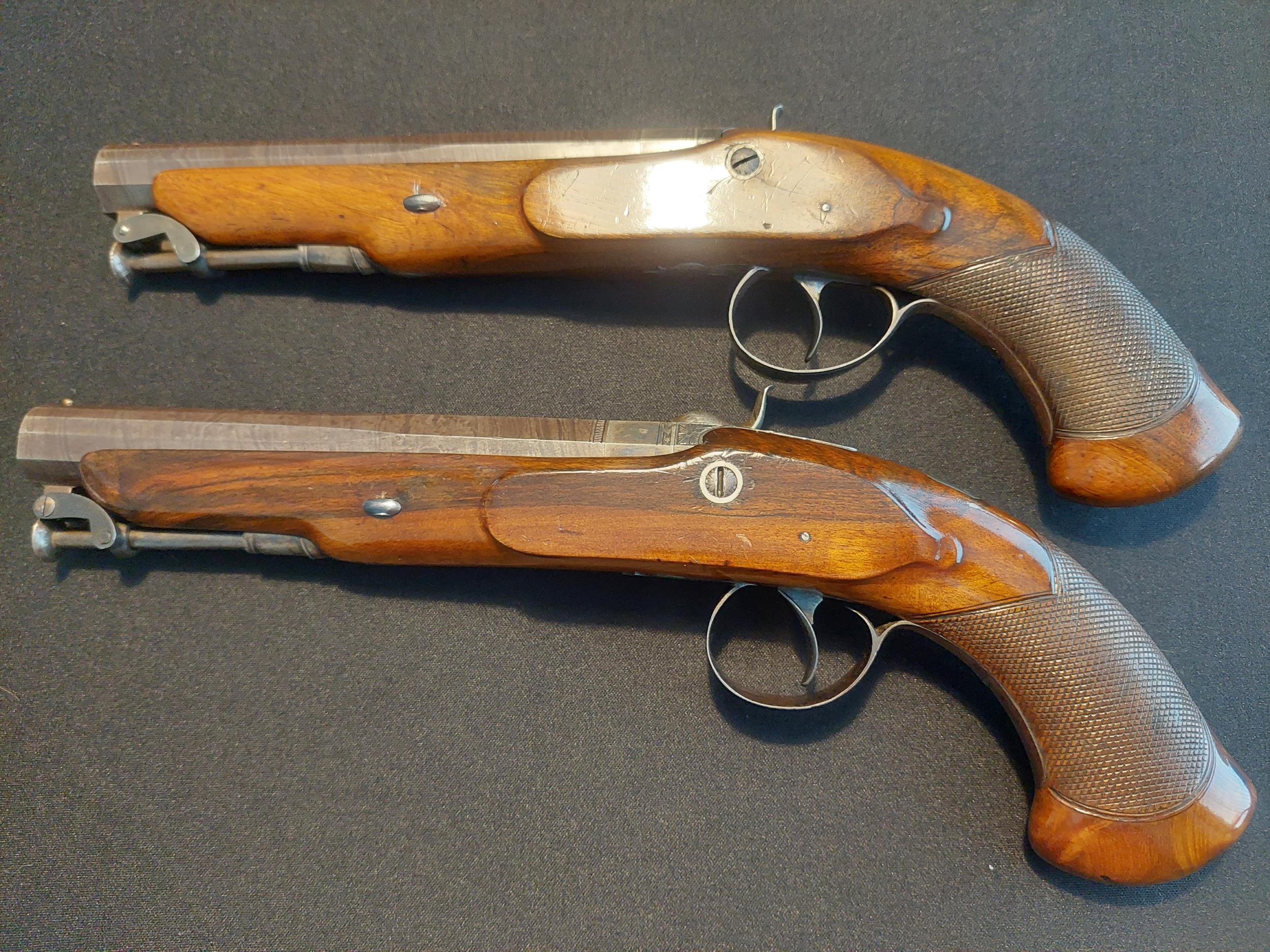 Webb of Dublin A Cased Pair of Irish 16-Bore Percussion Pistols by Webb, Dublin. Sighted octagonal - Image 18 of 22