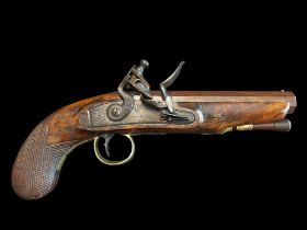 Nicholl of Belfast A 20-Bore Flintlock Overcoat Pistol by Nicholl, Belfast, c.1815. With rebrowned