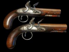 Clarke of Dublin A Pair of Irish 10-Bore Flintlock Travelling Pistols by Clarke, Dublin c1800.