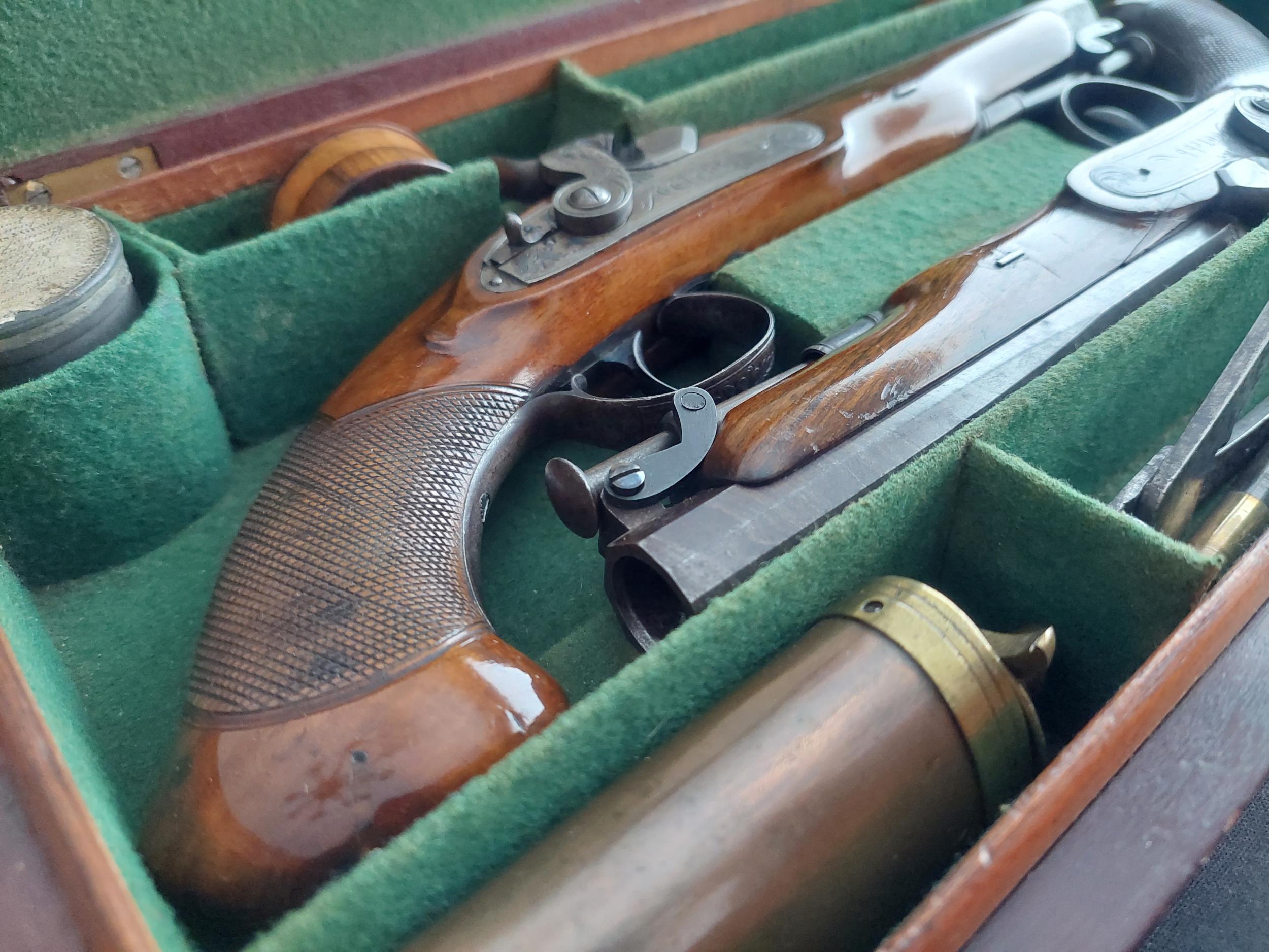 Webb of Dublin A Cased Pair of Irish 16-Bore Percussion Pistols by Webb, Dublin. Sighted octagonal - Image 5 of 22
