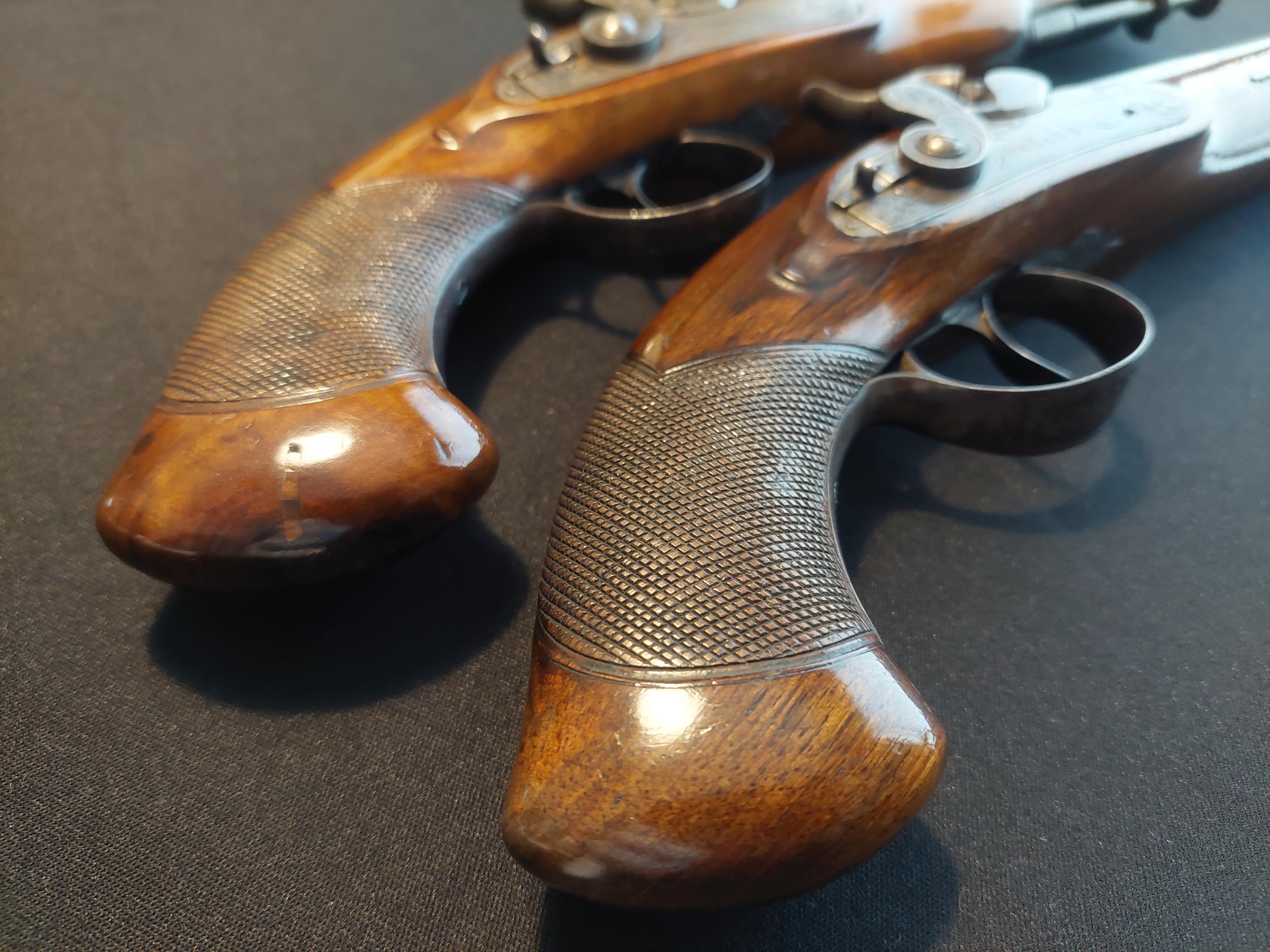 Webb of Dublin A Cased Pair of Irish 16-Bore Percussion Pistols by Webb, Dublin. Sighted octagonal - Image 9 of 22