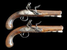 Hutchinson of Dublin Pair Of 23-Bore Flintlock Pistols by Hutchinson, Dublin, c.1800. Proved 6”