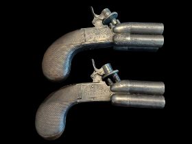 Wm. & Jn. Rigby of Dublin Rare Pair of 38-Bore Percussion 4 Barrel Turret Pistols by Wm. & Jn.