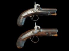 Richardson of Cork A Pair Of 32-Bore Percussion Overcoat Pistols by Richardson, Cork. Round Damascus