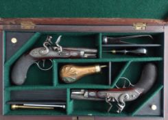 Thomas Pattison & Co. of Dublin A Cased Pair of Irish 50-Bore Silver-Mounted Flintlock Travelling