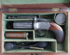 Wm. & Jn. Rigby of Dublin A Cased Six-Shot 90-Bore Percussion Pepperbox Revolver by Rigby, Dublin.