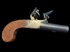 Muley of Dublin A 36-Bore Flintlock Pocket Pistol by Muley, Dublin. 1.8" turn-off barrel of 0.5"