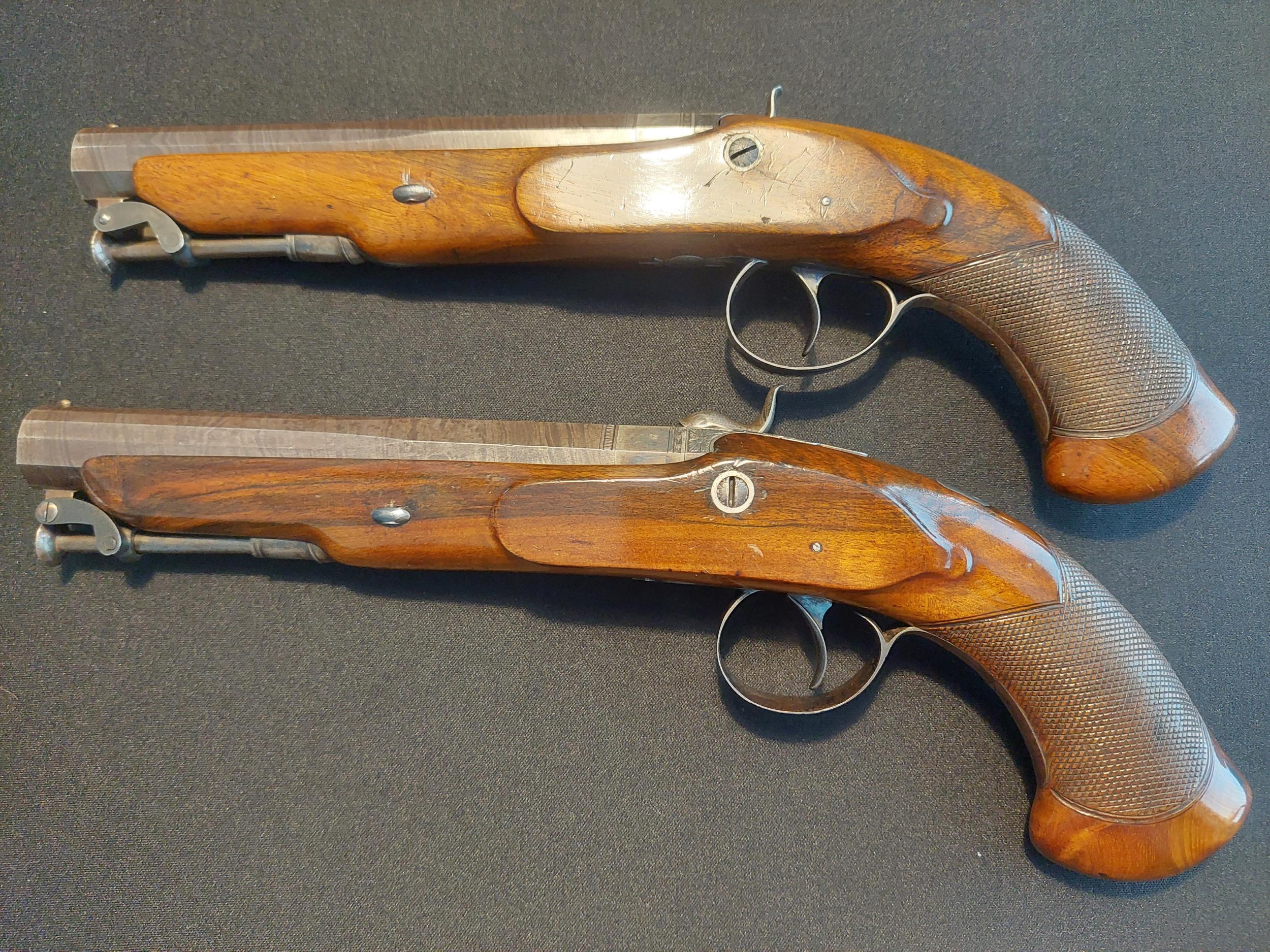 Webb of Dublin A Cased Pair of Irish 16-Bore Percussion Pistols by Webb, Dublin. Sighted octagonal - Image 17 of 22