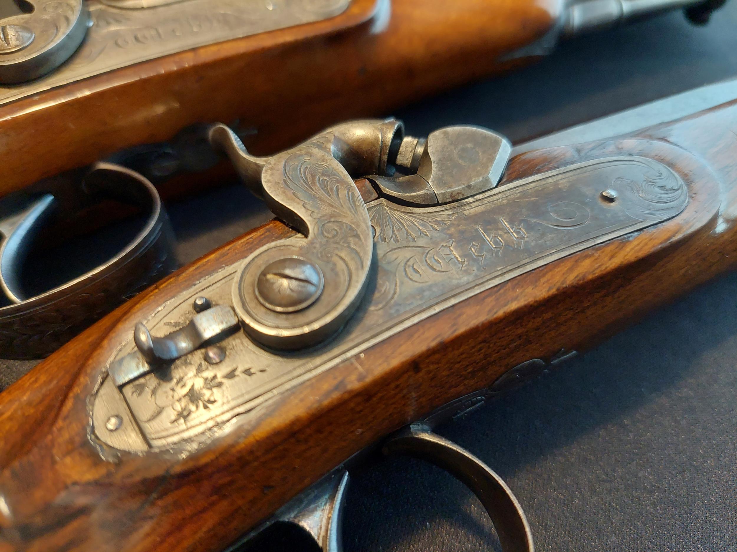 Webb of Dublin A Cased Pair of Irish 16-Bore Percussion Pistols by Webb, Dublin. Sighted octagonal - Image 10 of 22