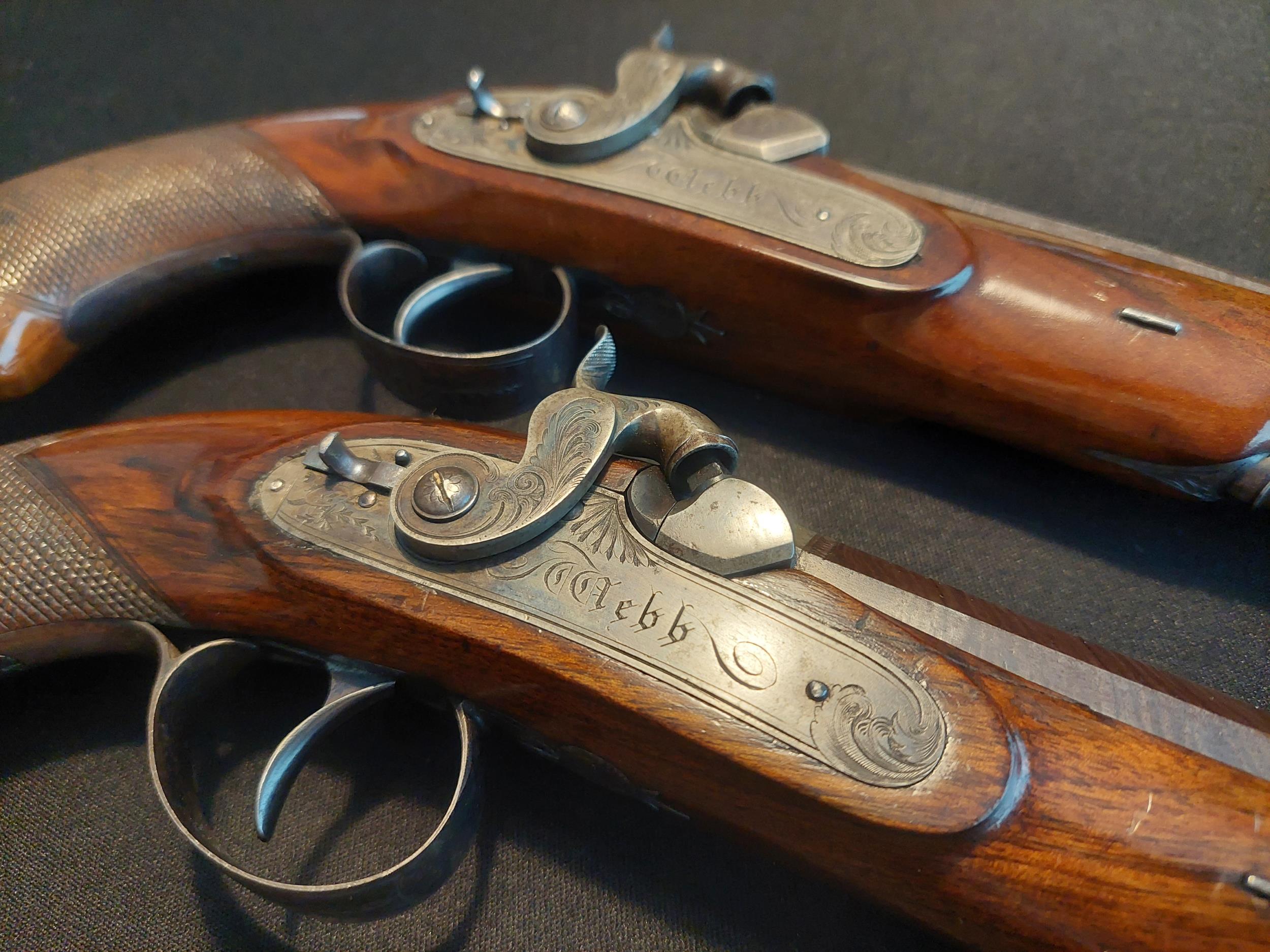 Webb of Dublin A Cased Pair of Irish 16-Bore Percussion Pistols by Webb, Dublin. Sighted octagonal - Image 7 of 22