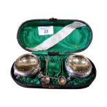 CASES OF SILVER PLATED SALTS IN ORIGINAL GREEN SILK LINED CASE