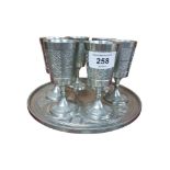 PEWTER GOBLET SET AND TRAY