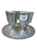 PEWTER GOBLET SET AND TRAY