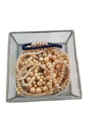 BOX OF MIXED PEARL NECKLACES & EARRINGS