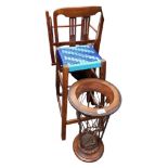2 EDWARDIANS CHAIRS, STOOL, UMBRELLA STAND & FOLDING TABLE