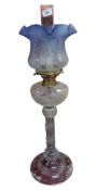 VICTORIAN CRYSTAL OIL LAMP BLUE SHADE