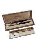 PARKER PEN IN ORIGINAL BOX, SILVER PENCIL BOXED & BAKELITE PENCIL