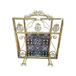 BRASS AND STAINED GLASS ARTS & CRAFTS FIRE SCREEN