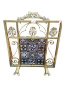 BRASS AND STAINED GLASS ARTS & CRAFTS FIRE SCREEN