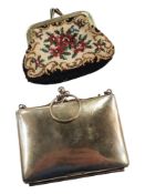 SILVER PLATED PURSE & EMBROIDERY COIN PURSE