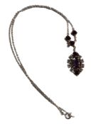 VINTAGE SILVER AMETHYST AND WHITE STONE NECKLACE