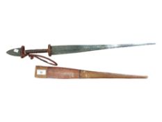 TRIBAL SWORD IN LEATHER SCABBARD
