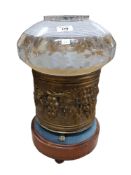 VINTAGE LIGHT SHADE AND ANTIQUE STOOL AND BRASS ICE BUCKET