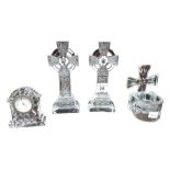 2 X TYRONE CRYSTAL CELTIC CROSS, CRYSTAL CLOCK & CRYSTAL FONT