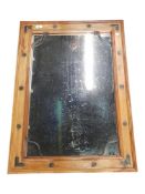 LARGE MEXICAN PINE & WROUGHT IRON MIRROR
