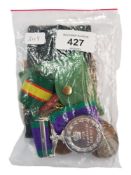 BAG OF ASSORTED MEDALS, COINS & BANK NOTES