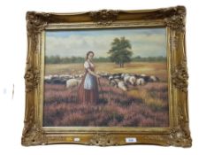 PAUL ATKINS - OIL ON CANVAS - THE SHEPHERDS DAUGHTER - 51X40.5CMS