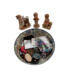 PORCELAIN BOWL, LOOSE BEADS & COSTUME JEWELLERY ETC