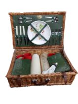 WICKER PICNIC BASKET & CONTENTS