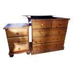 PINE CHEST OF DRAWERS & BEDSIDE CABINET