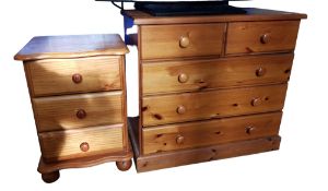 PINE CHEST OF DRAWERS & BEDSIDE CABINET