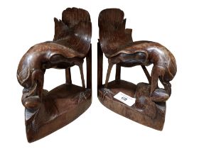 ANTIQUE WOOD CARVED BOOKENDS