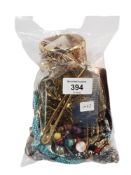 LARGE BAG OF COSTUME JEWELLERY TO INC SILVER & ROLLED GOLD