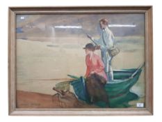 FREDERIC WHITTING - WATERCOLOUR - 'ANGLERS' 75X55CMS