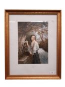 BAXTER PRINT OF A YOUNG WOMAN MOUNTED IN GILT FRAME - THE LOVERS LETTER BOX