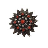 SILVER SIGNED CORAL & PEARL BROOCH